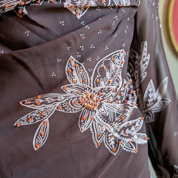 NWT Vintage Y2K Eva Blue Brown Midi Dress Fairycore Beaded Sequin Whimsygoth 10 - Picture 9 of 15